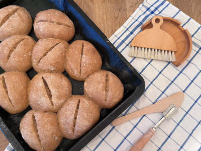 Homemade wholemeal rye spelt rolls with sourdough